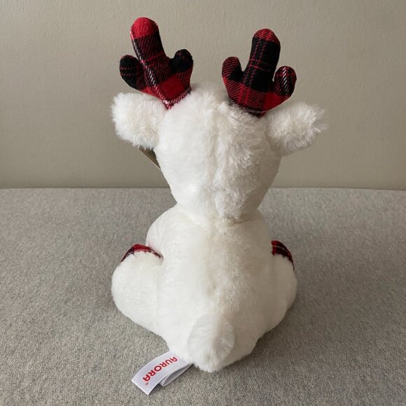 Aurora Red White Black Plaid Hooves Antlers White Holiday Reindeer 10" 2020 - Picture 3 of 13